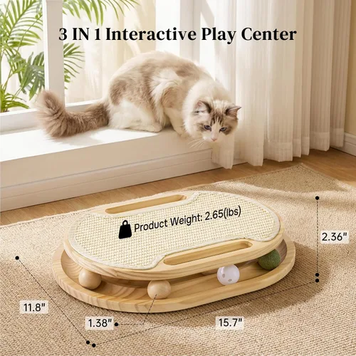 Vista 2 de Cat Scratcher with Ball Track Toy, Sisal Scratch Pad for Indoor Use 2-Natural