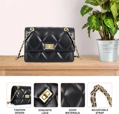 Vista 3 de Bolso cruzado acolchado para mujer, bolso de hombro de piel sintética con solapa, bolso cuadrado pequeño de cadena de moda, bolso de mano de noche