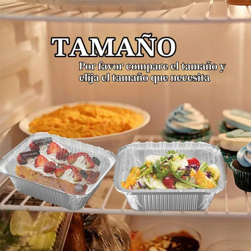 Vista 4 de iHomeSet Paquete de 25 unidades de 1 libra de sartén rectangular desechable de papel de aluminio con tapas de domo de plástico transparente de 16