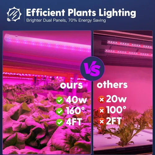 Vista 4 de FREELICHT Paquete de 2 luces LED de crecimiento de 4 pies, 40 W (equivalente a 250 W), rojo azul (660 nm+460 nm) luz de crecimiento de espectro