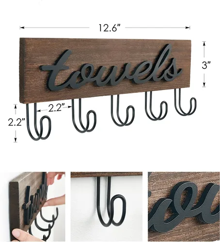 Vista 4 de Mkono Soporte para llaves de pared decorativo con 7 ganchos, organizador de llaves montado en la pared, ganchos para llaves colgantes de madera