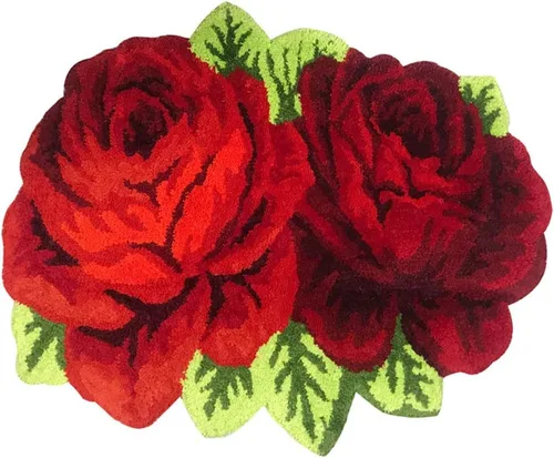 Vista 8 de Alfombrilla Abreeze con 4 rosas, alfombrillas con diseño de flores azul, hecha a mano, antideslizante (no se desliza), alfombrilla moderna, de puede