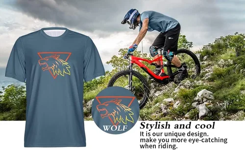 Vista 5 de Wisdom Leaves Camiseta de ciclismo de montaña para hombre, de manga corta, para descenso, absorbe la humedad y de secado rápido