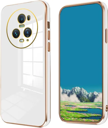 Vista 12 de Compatible con Honor Magic 5 Pro Funda de silicona rosa, chapado Honor Magic 5 Pro, funda delgada y suave a prueba de golpes (negro)