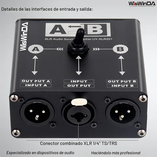 Vista 4 de Pro XLR Pasivo A/B Switch Box Diseño de operación reversible Convertidor de audio equilibrado de 2 canales HiFi Selector de audio estéreo sin