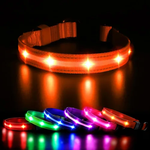 Vista 11 de MASBRILL Collar de perro con luz LED - Recargable, resistente al agua, intermitente, collar brillante para caminar por la noche