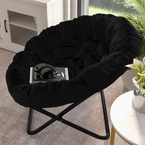 Vista 4 de EMMA + OLIVER Ersa - Silla plegable de gran tamaño de 38 pulgadas con tapicería de piel sintética acogedora en negro con marco de metal negro