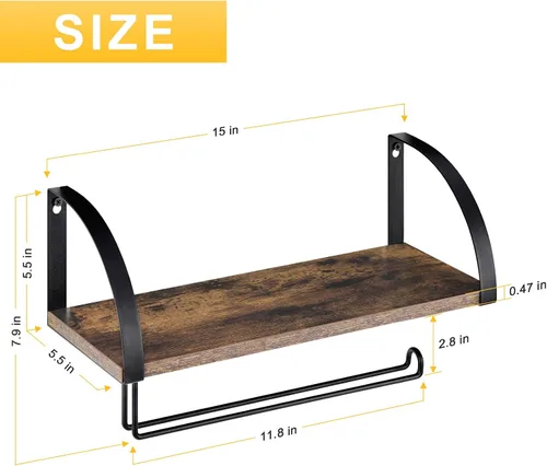 Vista 2 de BTY Soporte para toallas de papel con estante, soporte vintage de granja montado en la pared para toallas de papel debajo del gabinete, estante
