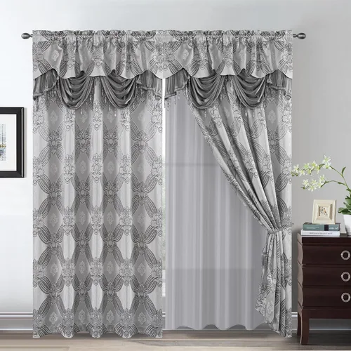 Vista 10 de Petrichor Cortinas Elegantes con Hilos Dorados y Plateados Juego de 2 Paneles - Tratamiento de Ventana de Lujo con Cenefa Adjunta, Respaldo