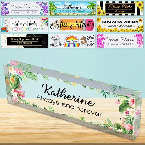 Vista 21 de Placa de nombre de escritorio personalizada de bloque de acrílico personalizado para oficina, placa de escritorio personalizada, decoración