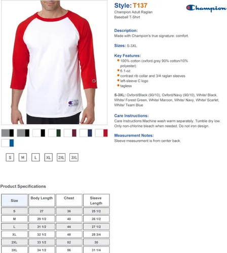 Vista 5 de Champion Camiseta de béisbol raglán para hombre