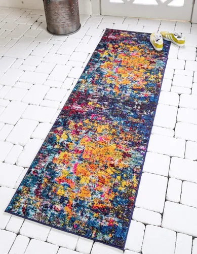 Vista 10 de Unique Loom - Colección Estrella, colores oscuros, tapete abstracto moderno y desgastado (3' 3 x 5' 3 rectangular, multi/azul marino)