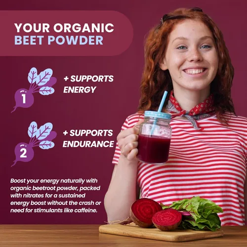 Vista 3 de Polvo de raíz de remolacha orgánica, cultivado en California, 100% certificado orgánico por USDA, refuerzo de óxido nítrico, superalimento vegano