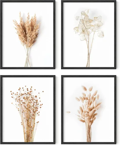Vista 18 de HAUS AND HUES Arte de pared floral gris, juego de 4 pósteres de plantas para pared vintage, impresiones botánicas, cuadros de flores en blanco