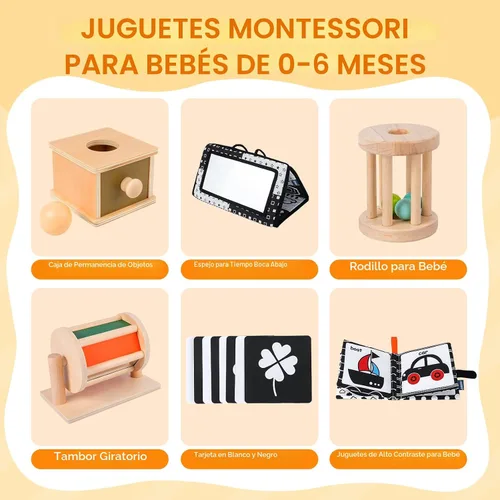 Vista 2 de Juguetes Montessori para bebés de 0 a 6 meses, juego educativo de aprendizaje 6 en 1 para recién nacidos, regalos para niños pequeños, incluye