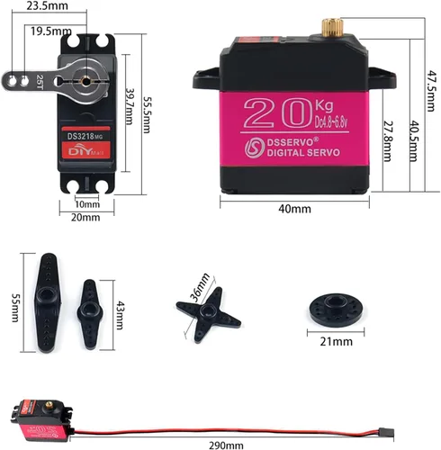 Vista 7 de DS3218 - Servo digital de engranaje de metal de alto par resistente al agua servo RC de 44.1 lbs rotación de 270 grados para autos Baja RC