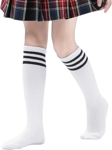 Vista 3 de Calcetines para niños uniformes hasta la rodilla calcetines de fútbol deportivos calcetines de tubo a rayas para niños y niñas