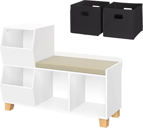 Vista 10 de RiverRidge Banco organizador de almacenamiento de juguetes para niños con cubos y cubos de juguetes para sala de juegos, organizador de cubos