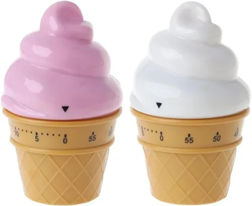 Vista 2 de Lindo helado en forma de administrador de tiempo 60 minutos temporizador mecánico cocina temporizador (rosa)