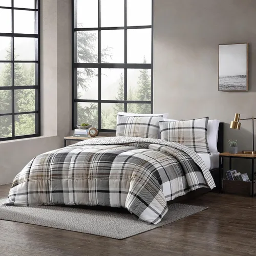 Vista 7 de Eddie Bauer - Juego de edredón Queen, ropa de cama reversible a cuadros, elegante y cálida decoración del hogar (gris normandía, Queen)