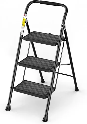 Vista 8 de HBTower Escalera de 2 Escalones, Taburete Escalón para Adultos, Escalera de 2 Escalones Taburete Escalón Plegable con Pedal Ancho Diseño Ergonómico