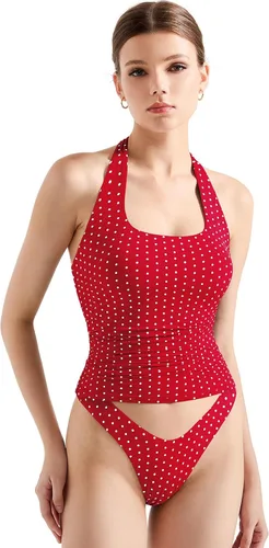 Vista 18 de SUUKSESS Camisetas sin Mangas para Mujer con Cuello Halter Forro Doble Sin Espalda Y2K Modernas para Salir Aguamarina