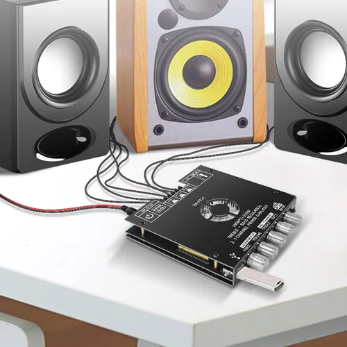 Vista 9 de Zk Ht21 - Tablero amplificador Bluetooth, 2.1 canales, subwoofer, estéreo, mini módulo amplificador de potencia de audio con chip HiFi Tda7498e
