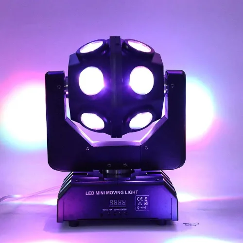 Vista 8 de Luz LED de cabeza móvil de 150 W, 4 en 1, RGBW, 12 luces LED de escenario giratorias, DMX512, activadas por sonido, luces de haz de DJ, luz