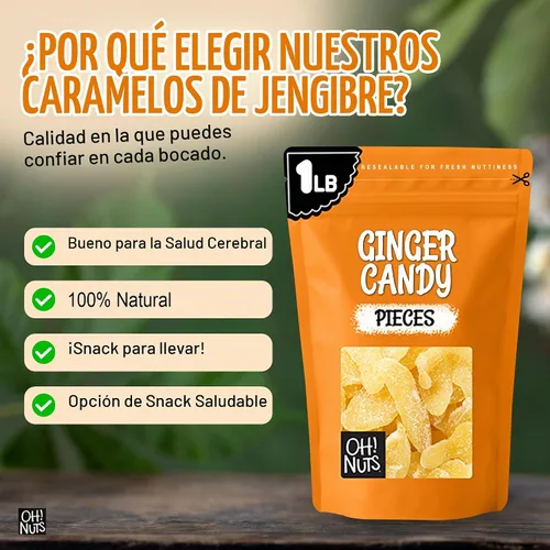 Vista 7 de Oh! Nuts Caramelo de jengibre – 1 libra – Rebanadas de frutas secas – con revestimiento de azúcar cristalizado confitado – Bocados de frutas