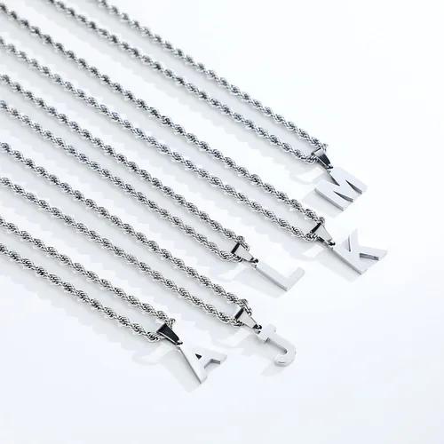 Vista 13 de SENRAN Collar con inicial en capas de la A a la Z para hombre, cadena de cuerda torcida de acero inoxidable de 18 a 20 pulgadas, dije de letra