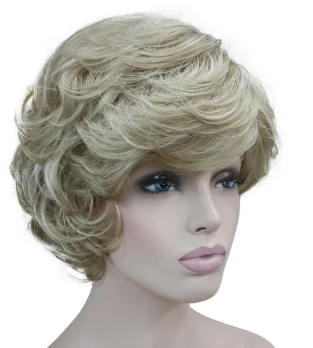 Vista 11 de Lydell Pelucas cortas y onduladas de 6 pulgadas, cabello sintético completo, estilo clásico (12TT26 marrón claro con reflejos)