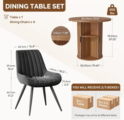Vista 123 de Miereirl Moderno juego de comedor de 5 piezas para mesa redonda de madera de 4,31.5 pulgadas con estante de almacenamiento semiabierto y puerta