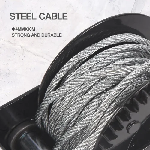 Vista 5 de Cabrestante de mano resistente para remolque de barco de capacidad de 800 libras con cable de acero de 33 pies, relación 3.2:1, correa de manivela