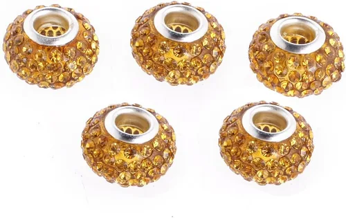 Vista 2 de RUBYCA Cuentas grandes de cristal checo con agujero grande para pulseras europeas (10 unidades, oro, 0.591 in)