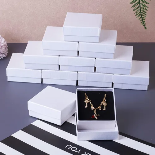 Vista 5 de 12 cajas de cartón cuadradas para joyas, cajas de accesorios de tarjetas de papel blanco, caja de regalo con esponja en el interior para collar