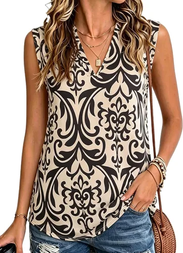 Vista 21 de Halife Women's Sleeveless Floral Print V Neck Tunic Tank Tops Blouse Shirts