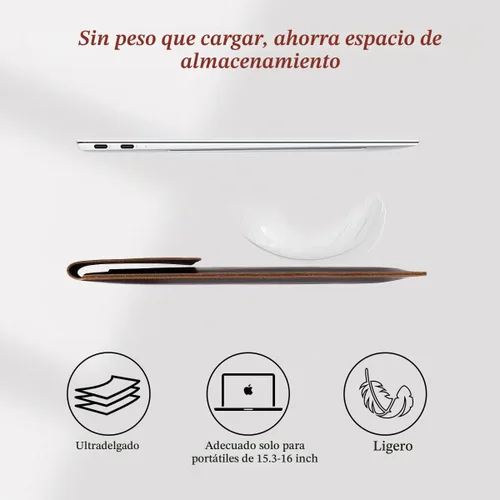 Vista 5 de Funda protectora de cuero genuino para tableta delgada para MacBook Air/Pro de 15/15.6 pulgadas, color marrón
