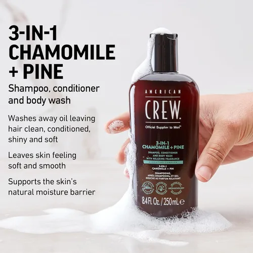 Vista 3 de AMERICAN CREW Manzanilla y pino 3 en 1, champú, acondicionador y gel de baño para hombres, regalo de cuidado del cabello para él, fragancia calmante