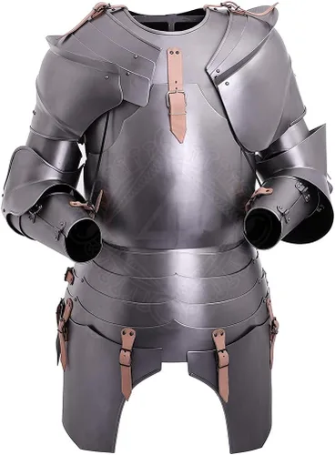 Vista 2 de Impactnautical - Traje de armadura milanesa medieval de fin de siglo XV hasta principios del siglo XVI, color gris claro, 38 pulgadas