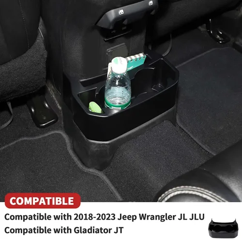 Vista 6 de Portavasos trasero apto para Jeep Wrangler JL JLU y Gladiator JT 2018-2026, caja de almacenamiento para asiento trasero, bandeja organizadora