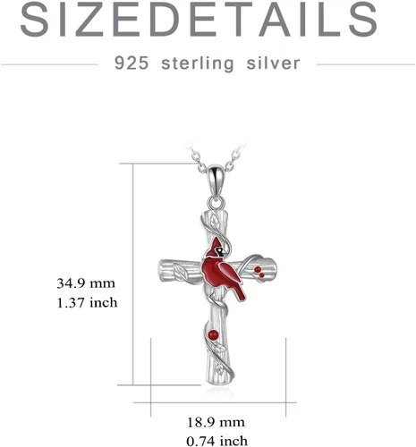 Vista 6 de POPKIMI Collar con colgante de cardenal rojo, plata de ley S925, joyería cardenal de cristal de pájaro rojo, conmemorativo de árbol cardenal rojo