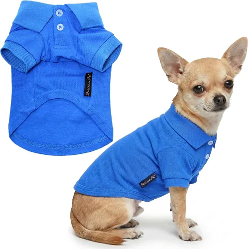 Vista 36 de Camisas Polo Parisian Pet - Camisa de Algodón Transpirable para Perros - Azul Sólido, Ropa de Verano con Capucha - Cuello con Botón para Perros