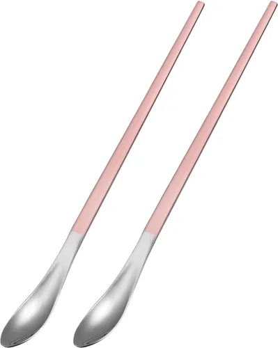 Vista 10 de uxcell Juego de 2 cucharas de mango largo, cucharas de acero inoxidable de 10 pulgadas, cucharas de café para mezclar, bebidas, café (azul dorado)