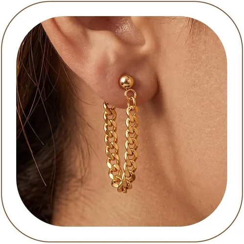 Vista 17 de ChainsHouse Huggie Hoop Earrings for Men Women, Stainless Steel A: Aro de cuentas (1 par) - Plata