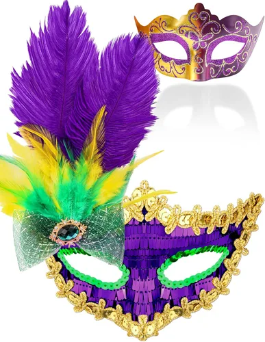 Vista 16 de Juego de Máscaras para Pareja de SIQUK, Máscara de Fiesta Veneciana, Máscara de Disfraz