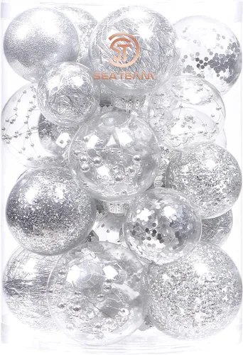 Vista 35 de Sea Team Juego de bolas de Navidad de plástico transparente, inastillables, varios tamaños, bolas decorativas de Navidad con decoraciones delicadas