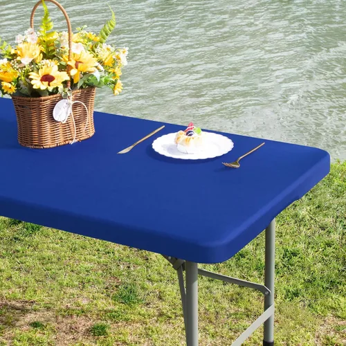 Vista 35 de Mantel de mesa rectangular de 4 pies con ajuste elástico, mantel de elastano elástico de 4 pies para mesas de comedor, para interiores y exteriores