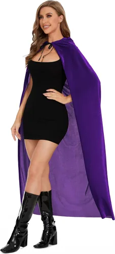 Vista 4 de Raven - Capa para mujer, capa con capucha para mujer, capa roja de Caperuca, Capa morada con capucha, capa de cosplay de cuervo, capa morada