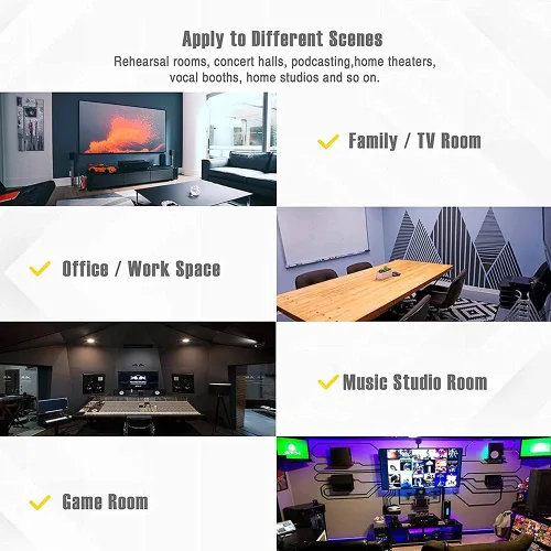 Vista 5 de 12 paneles de tratamiento acústico, 12 x 12 pulgadas x 2 pulgadas a prueba de sonido, paneles de pared insonorizados, espuma de doble densidad