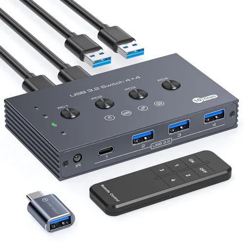 Vista 8 de Selector de interruptor USB 3.0 4 computadoras comparten 4 puertos USB A para ratón, teclado, impresora, escáner con control remoto inalámbrico